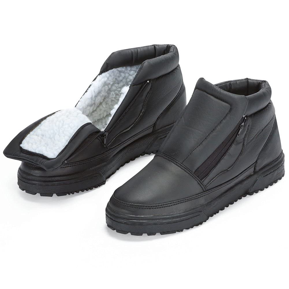 Collections Etc Water Resistant Fleece Insulated Snow Boots with Flip-Out Ice Grippers and Skid-Resistant Soles, Mens, 12