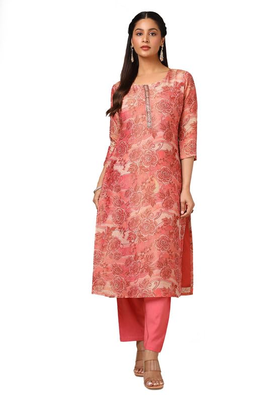 Soch Women Tissue Floral Print Straight Kurta Set with Cutdana