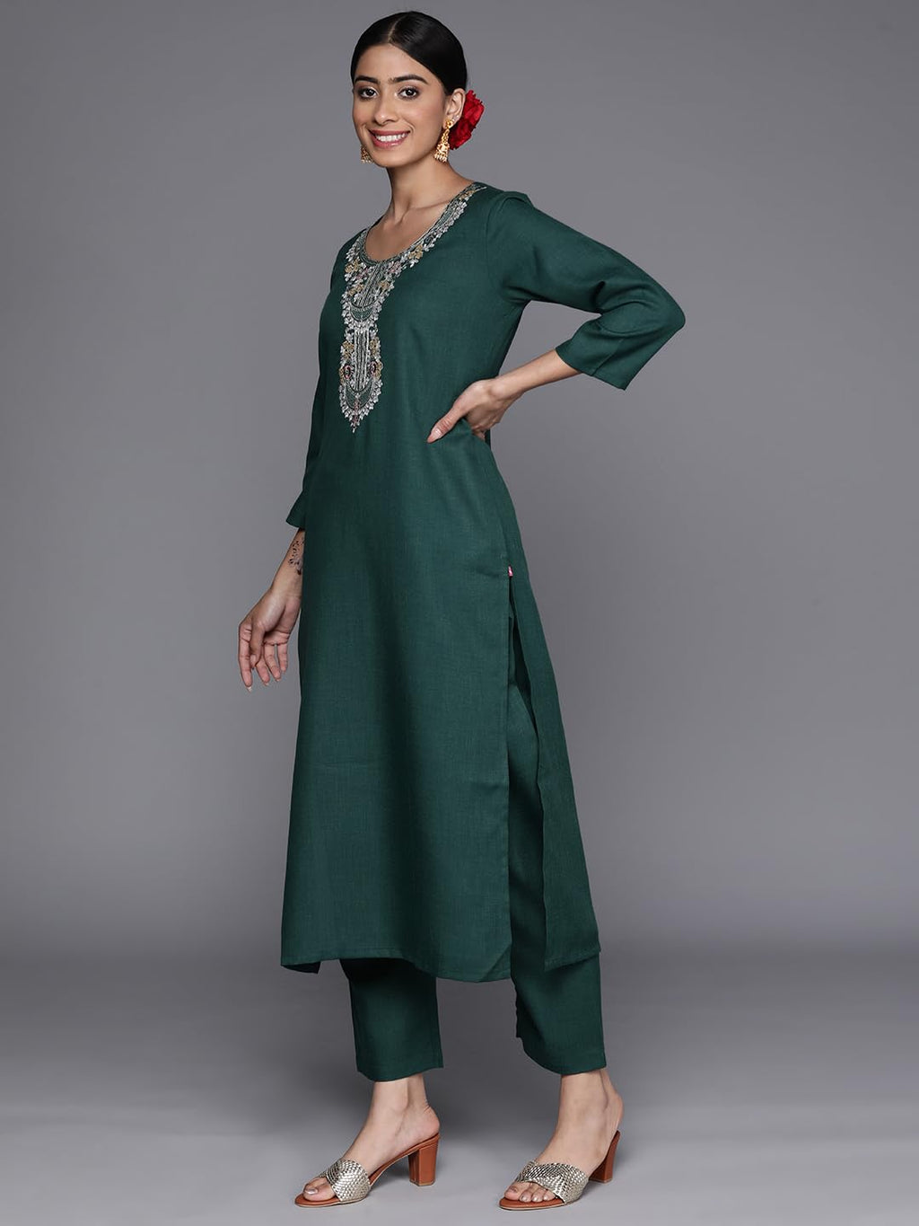 Varanga Women'S Cotton Blend Kurta Set (Nv_Vskd31157_Vardup1170_Green