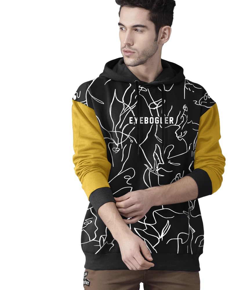 Eyebogler MenS Printed Cotton Blend Hooded Neck Full Sleeves Sweatshirt