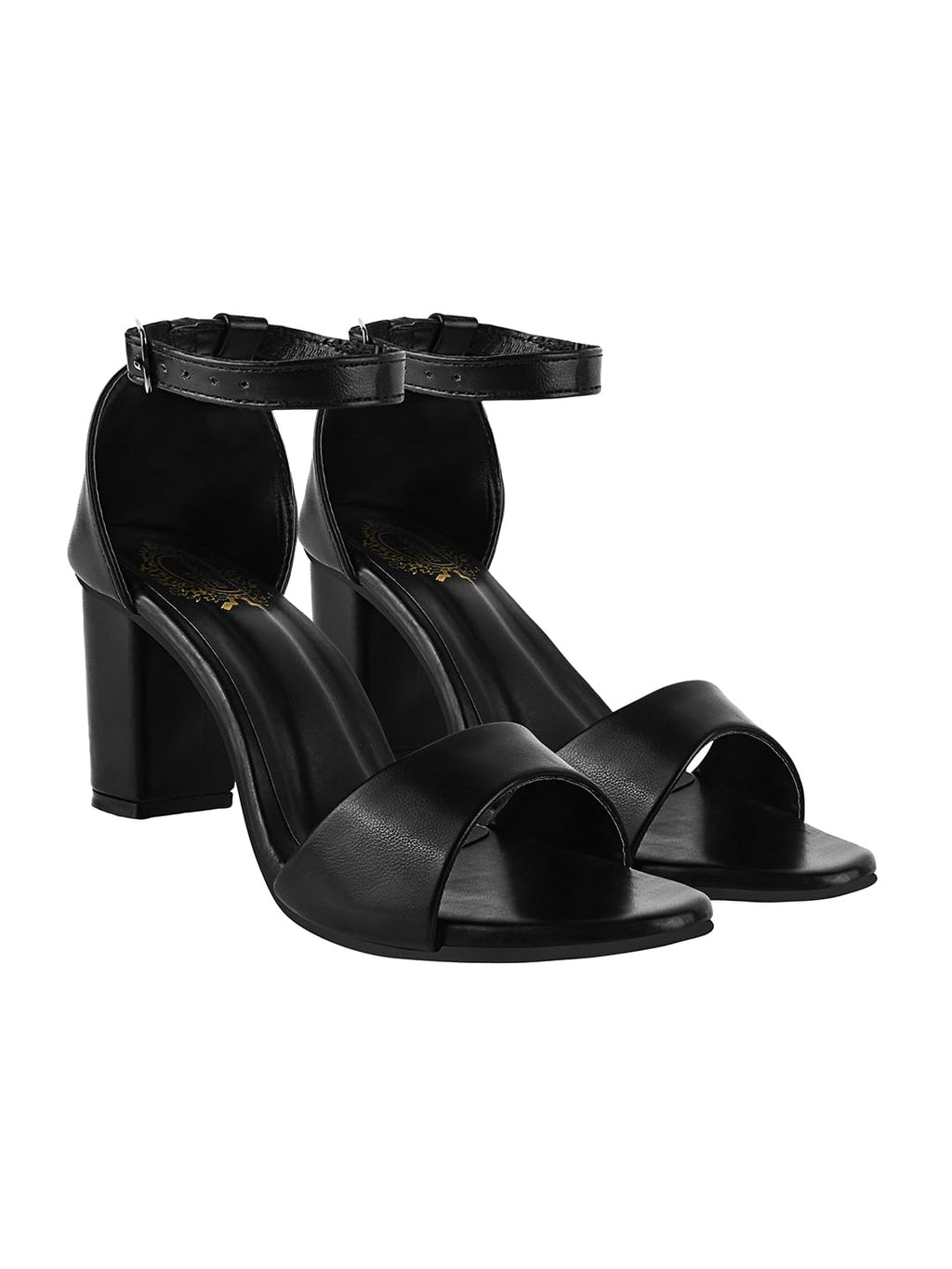 Shoetopia Stylish Ankle Strap Black Block Heeled Sandals For Women & Girls /UK8