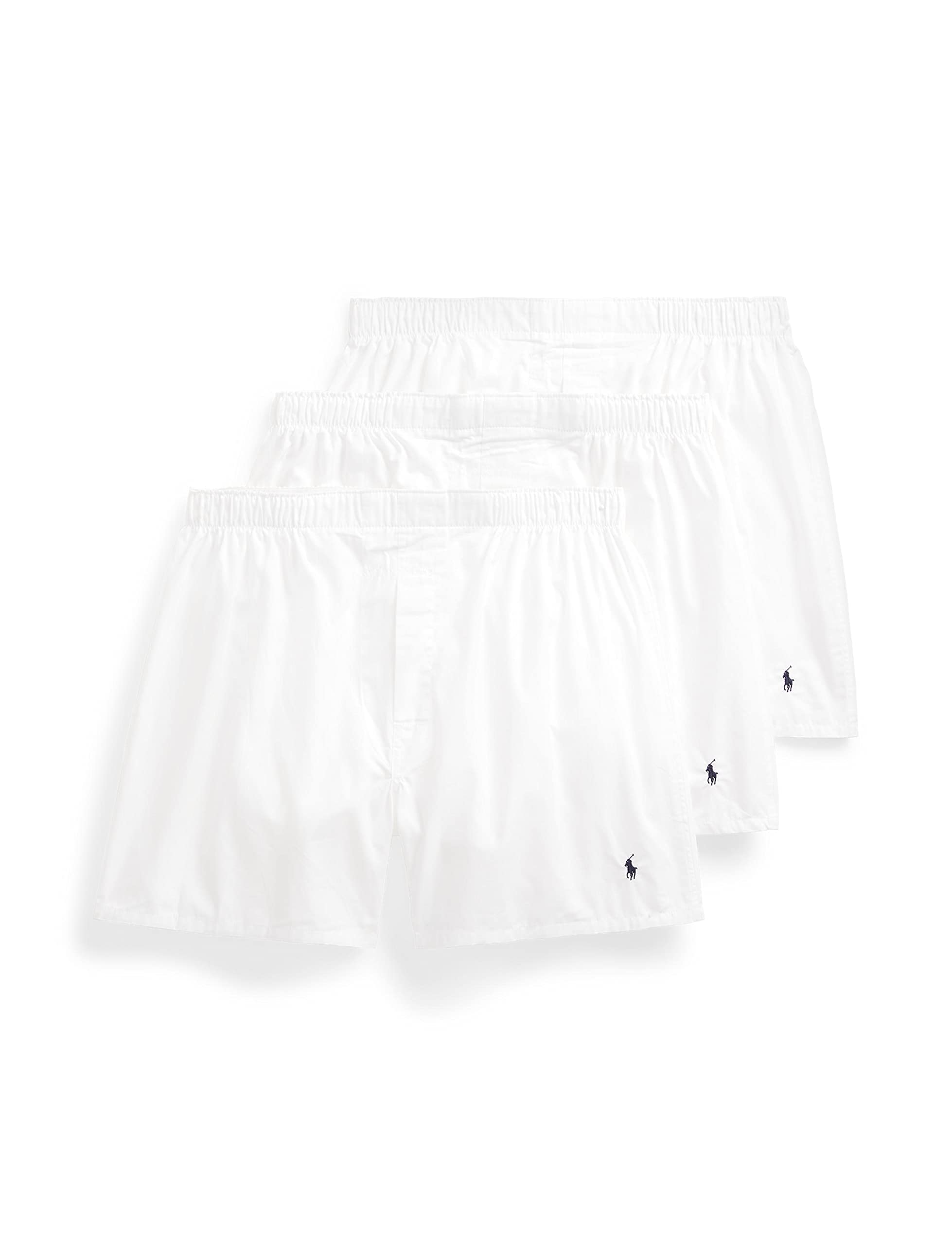 POLO RALPH LAUREN Men's Classic Fit Woven Cotton Boxers, White/Cruise Navy, Medium