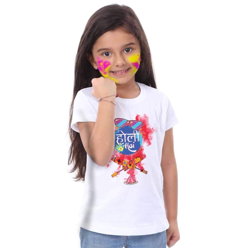 Bon Organik Holi Hai for Girl(BON1216-DP-WH-G-6-8Y1T Tee) White