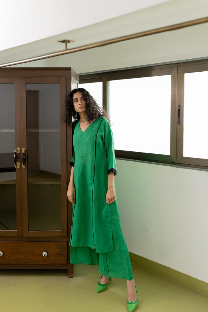 ANNI DESIGNER Womens Rayon Blend Straight Solid Kurta with Palazzo (PAPITA Green_XXL_Green_XX-Large)