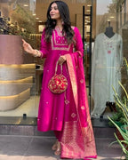 ANNI DESIGNER Womens Rayon Blend Floral Straight Embroidered Kurta with Pant & Dupatta (Kosapet Pink_XXL_Pink_XX-Large)