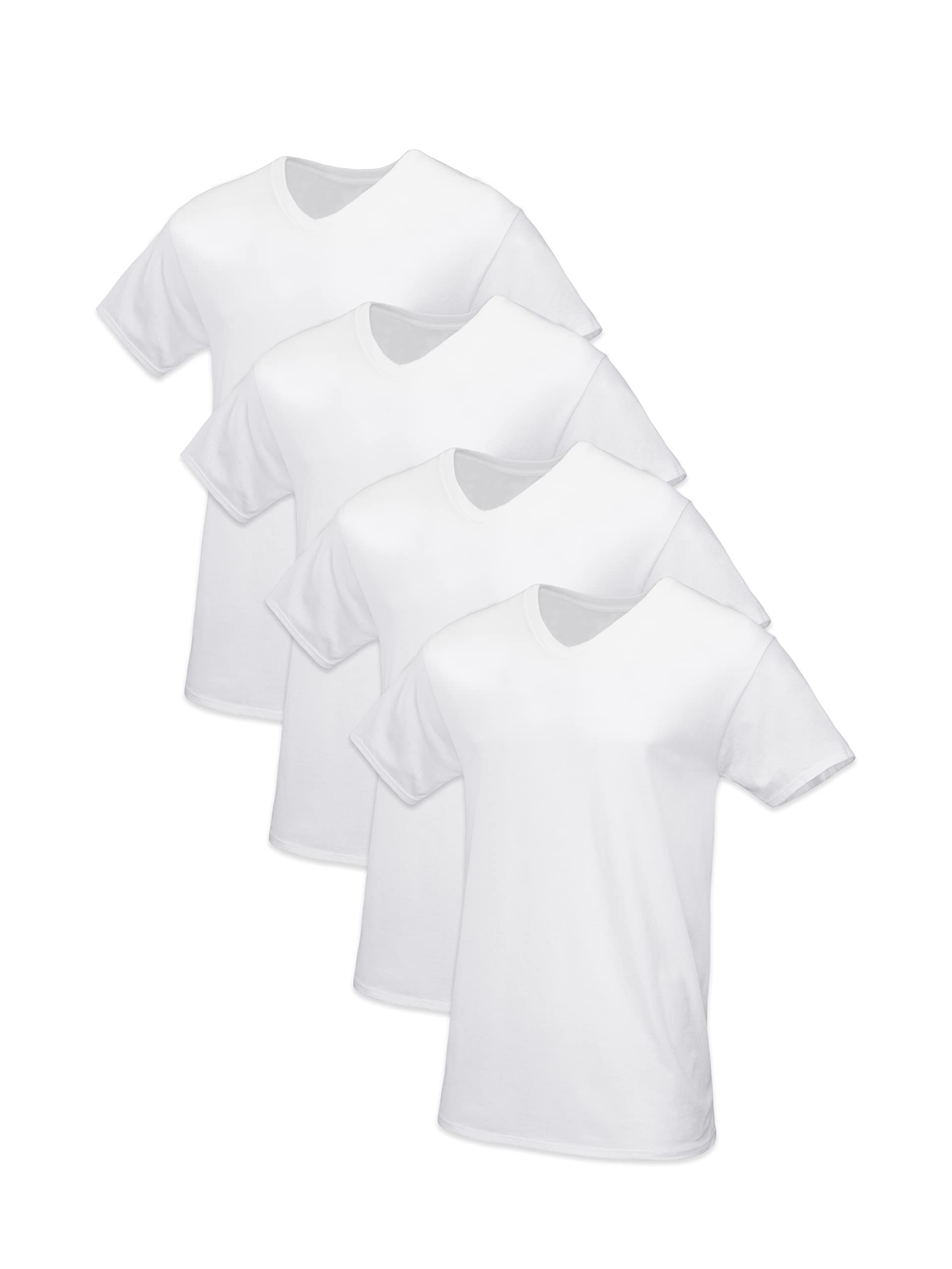 Fruit of the Loom Men's Tag-Free Cotton Undershirts, Regular-V-Neck-4 Pack White, X-Large
