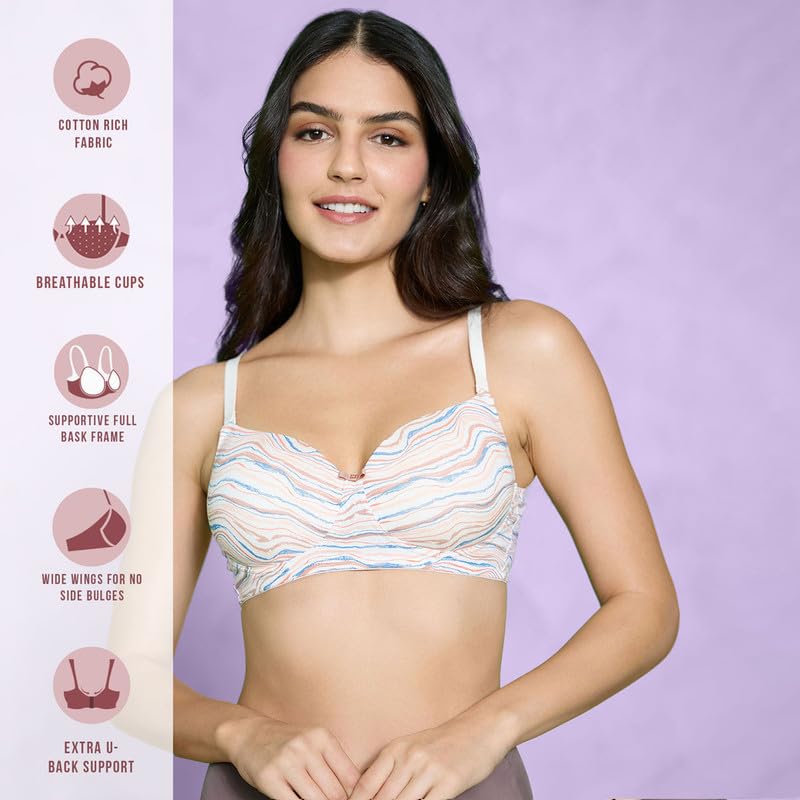 Nykd Cotton Printed Bra With Breathable Cups And Convertible Straps For All Day Comfort And Support | Wired | Full Coverage-Nyb2