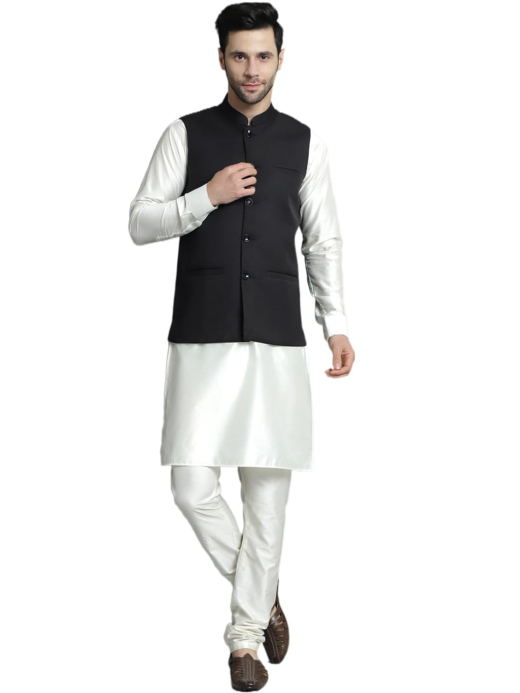 Jompers Mens Solid Nehru Jacket With Kurta & Churidar