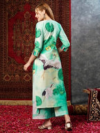 ANNI DESIGNER Womens Cotton Blend Straight Printed Kurta with Palazzo (Swans See Green-JL_XXL_See Green_XX-Large)