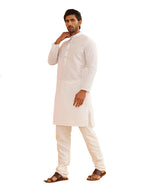 Sojanya (Since 1958 Men'S Ethnic Motifs Embroidered Thread Work Pure Cotton White Straight Kurta With Churidar