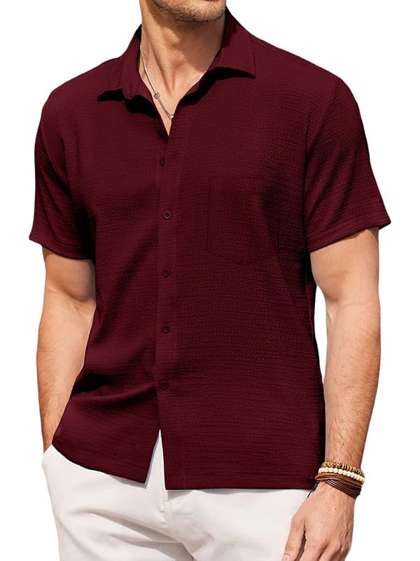 Tee Projekt Mens Popcorn Shirt Comfortable Short Sleeve Shirts Casual Textured Shirt (Pack of 1) Maroon