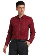 Turtle Men Cotton Linen Maroon Printed Slim Fit Full Sleeve Formal Shirt