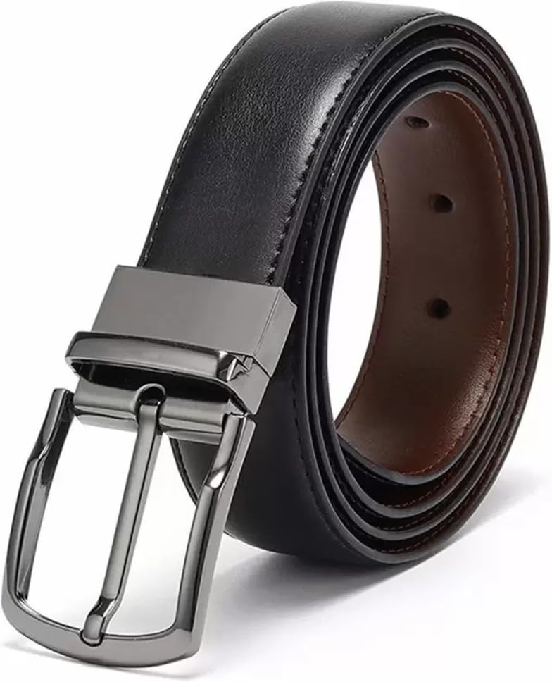 Men Evening, Party, Formal, Casual Black Artificial Leather Reversible Belt ()_5 36