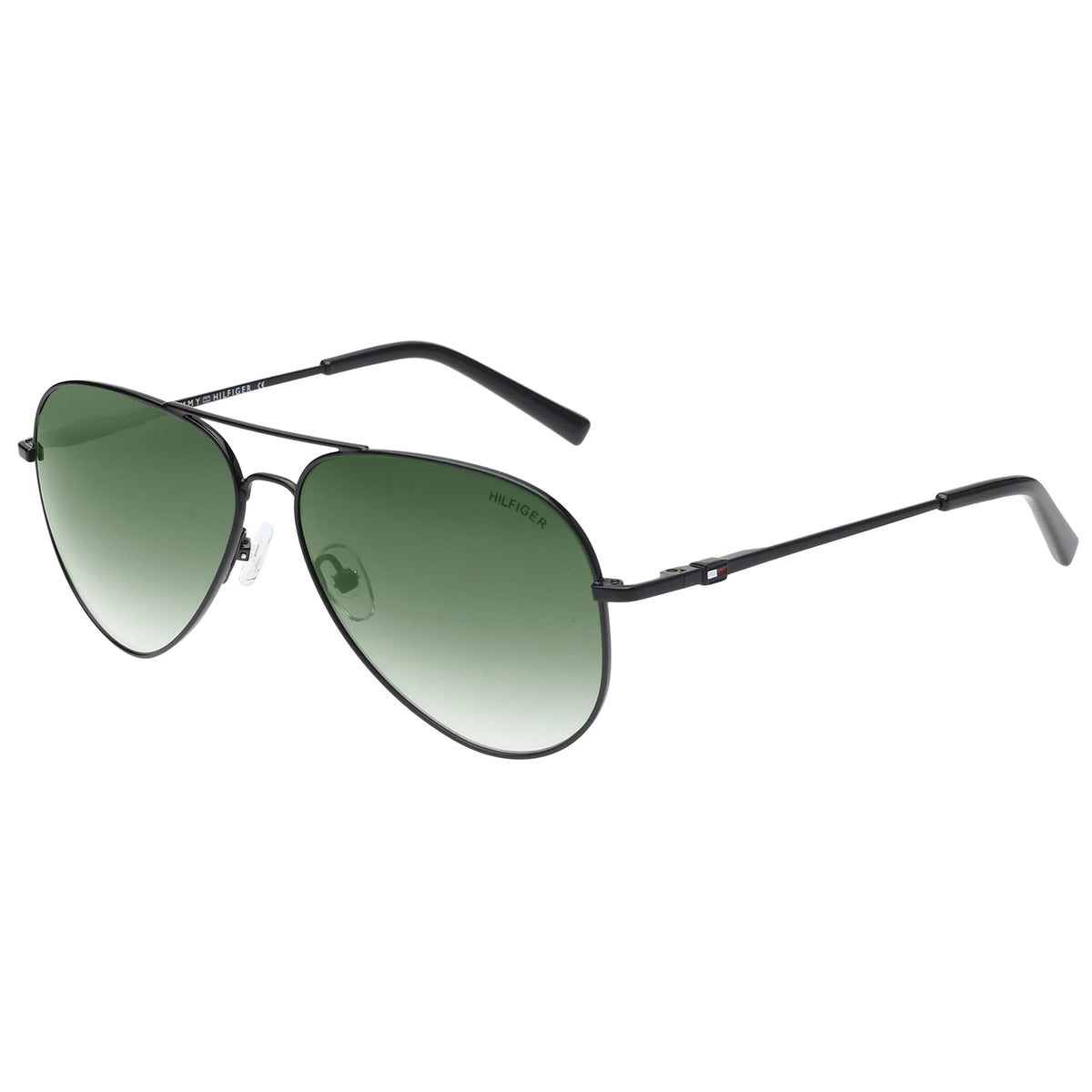 Tommy Hilfiger|Black Full Frame Aviator Sunglasses|100% Uv Protected (Uv 400) Green Gradient Faded Lens|MenS|Large|Th Miguel C1 58