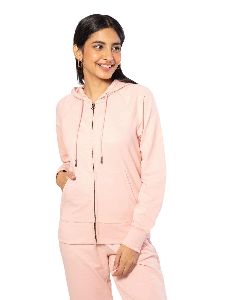 Nykd Women Everyday Terry Hooded Sweatshirt, Adjustable Drawstring Hoodie With Front Open Zipper Sweatshirts & Hoodies, Nyat237,