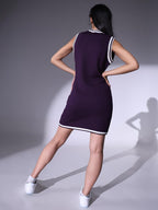 Hubberholme Women Sweater Purple Varsity Regular V Neck Sleeveless Dress Hhwsww23004_Pl_M