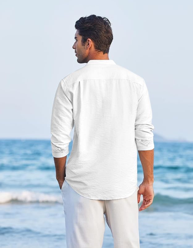 ROYALSCOUT Mens Regular Fit Solid Cotton Blend Straight Short Kurta | Full Sleeves Kurta White