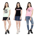 Preneum Womens Cotton Regular Fit Latest Graphic Stylish Printed Short Sleeves Casual T-Shirt || Trendy & Styling (Pack 3), Gre