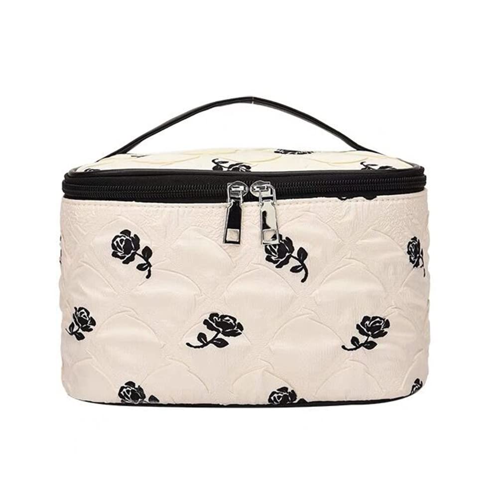 HOYOFO Makeup Bag Cosmetic Bags for Women Travel Makeup Organizer Case with Mesh Pockets, Beige