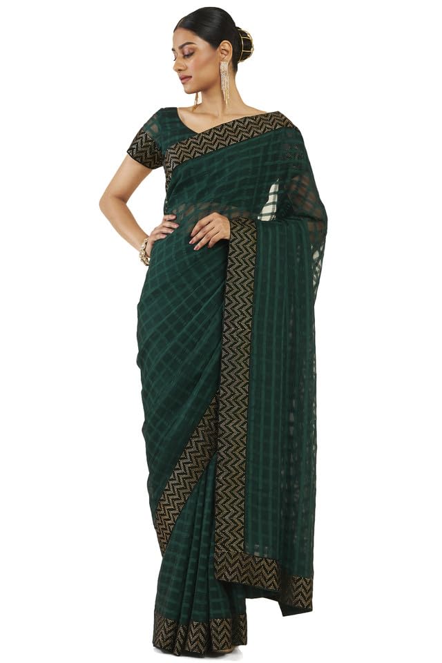 Soch Women Silk Checkered Saree