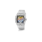 GUESS Mens 44 mm Watch - Clear Strap Rainbow Dial Clear Case