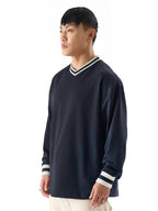 The Souled Store Solids: Navy Men and Boys Full Sleeve V- Neck Oversized Fit T-Shirts Oversized Mens T-Shirts Solid Basic Tees