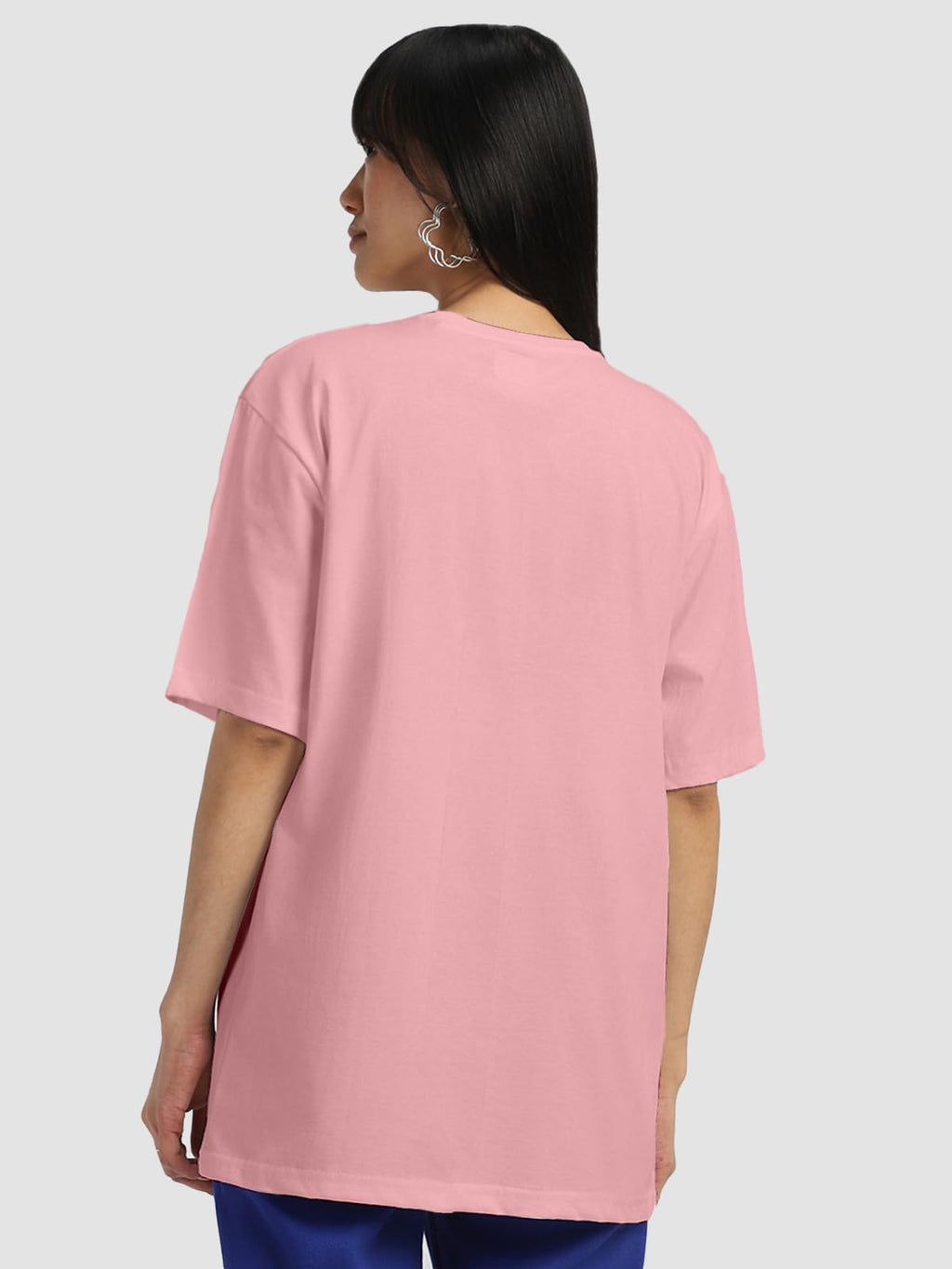 Juneberry Pure Cotton Oversized Baggy Fit Half Sleeve Drop Shoulder Plain Solid Round Neck T-Shirt For Women (Jb_Os_100_Pink66_X