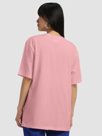 Juneberry Pure Cotton Oversized Baggy Fit Half Sleeve Drop Shoulder Plain Solid Round Neck T-Shirt For Women (Jb_Os_100_Pink66_X