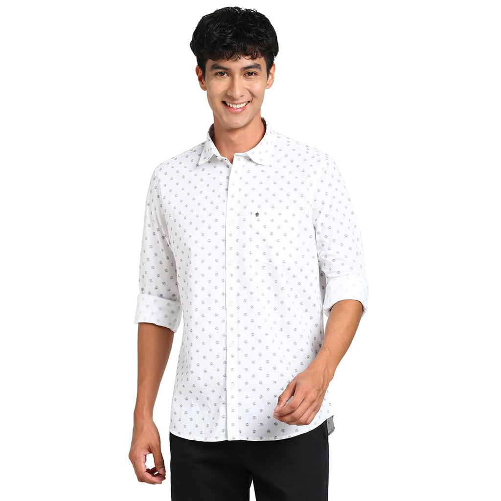 Turtle Men 100% Cotton White Printed Slim Fit Casual Shirt
