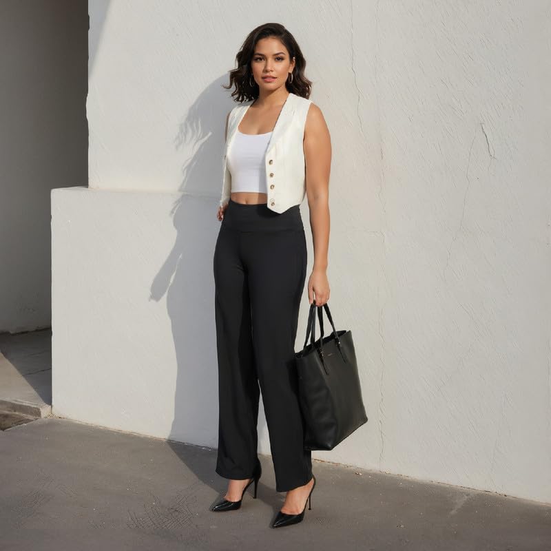 BlissClub Ultimate Wide Lite for Women Above 55 ft Tall | High Waist Trousers and Formal Pants for Office wear | Comfortable fi