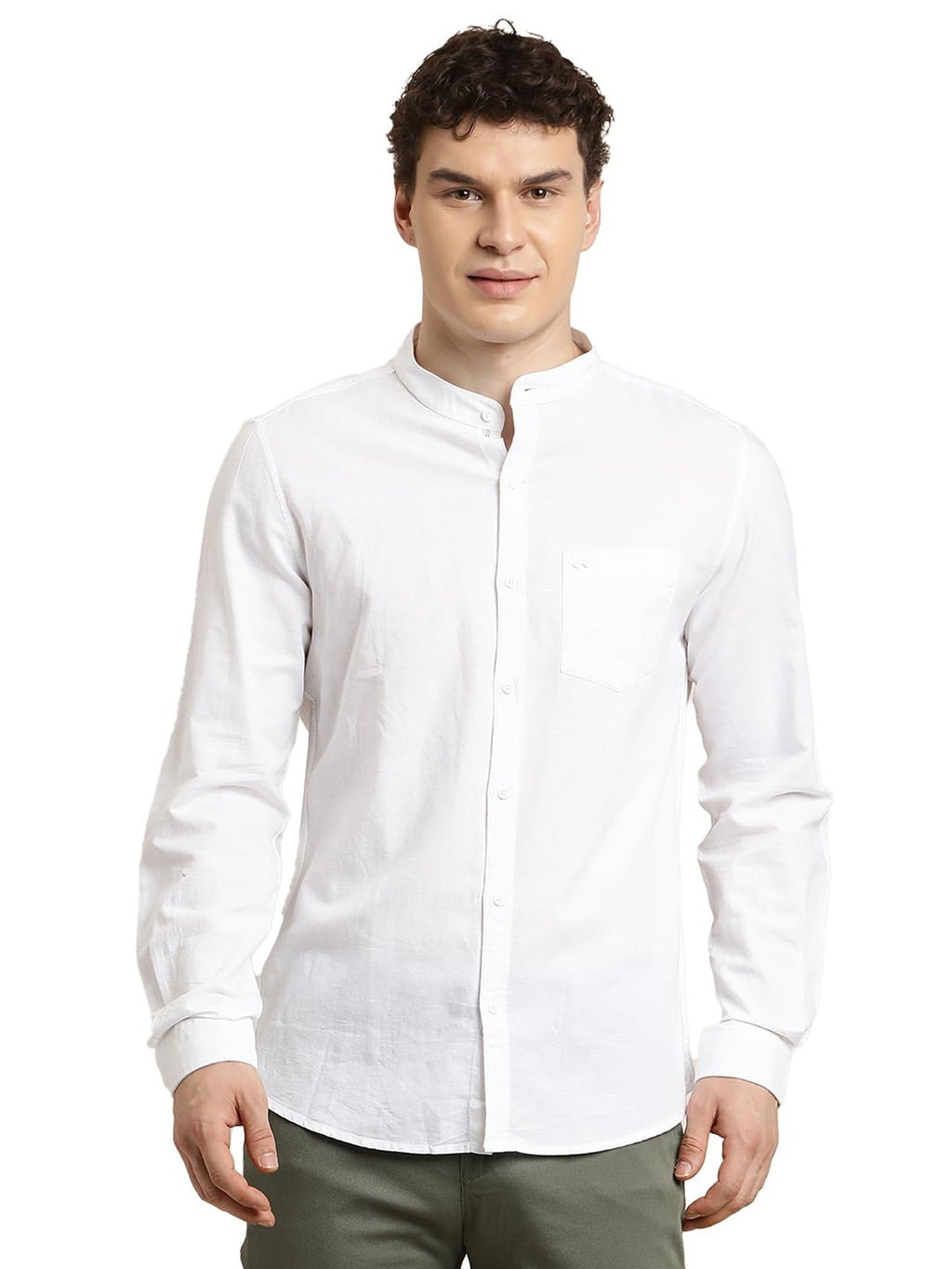 Turtle Men Slim Fit Solid Cotton Linen White Casual Shirt