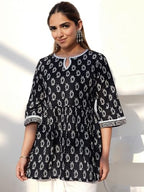 Libas WomenS Pure Cotton Printed A-Line Kurtis (26590_Black