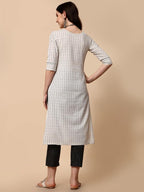 Nainvish Women'S Cotton Printed Straight Round Neck Kurta Pant With Dupatta (Sd473_Kbd_White)