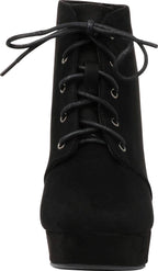 Forever Camille-86 Women's Comfort Stacked Chunky Heel Lace Up Ankle Booties, Black, 8.5