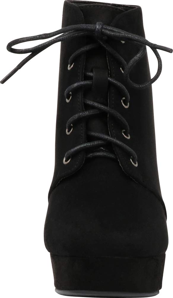 Forever Camille-86 Women's Comfort Stacked Chunky Heel Lace Up Ankle Booties, Black, 8.5