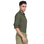 Turtle Men Cotton Tencel Slim Fit Dark Green Printed Casual Shirt