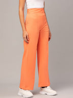 Kotty Womens High Rise Regular Solid Trousers Light Orange