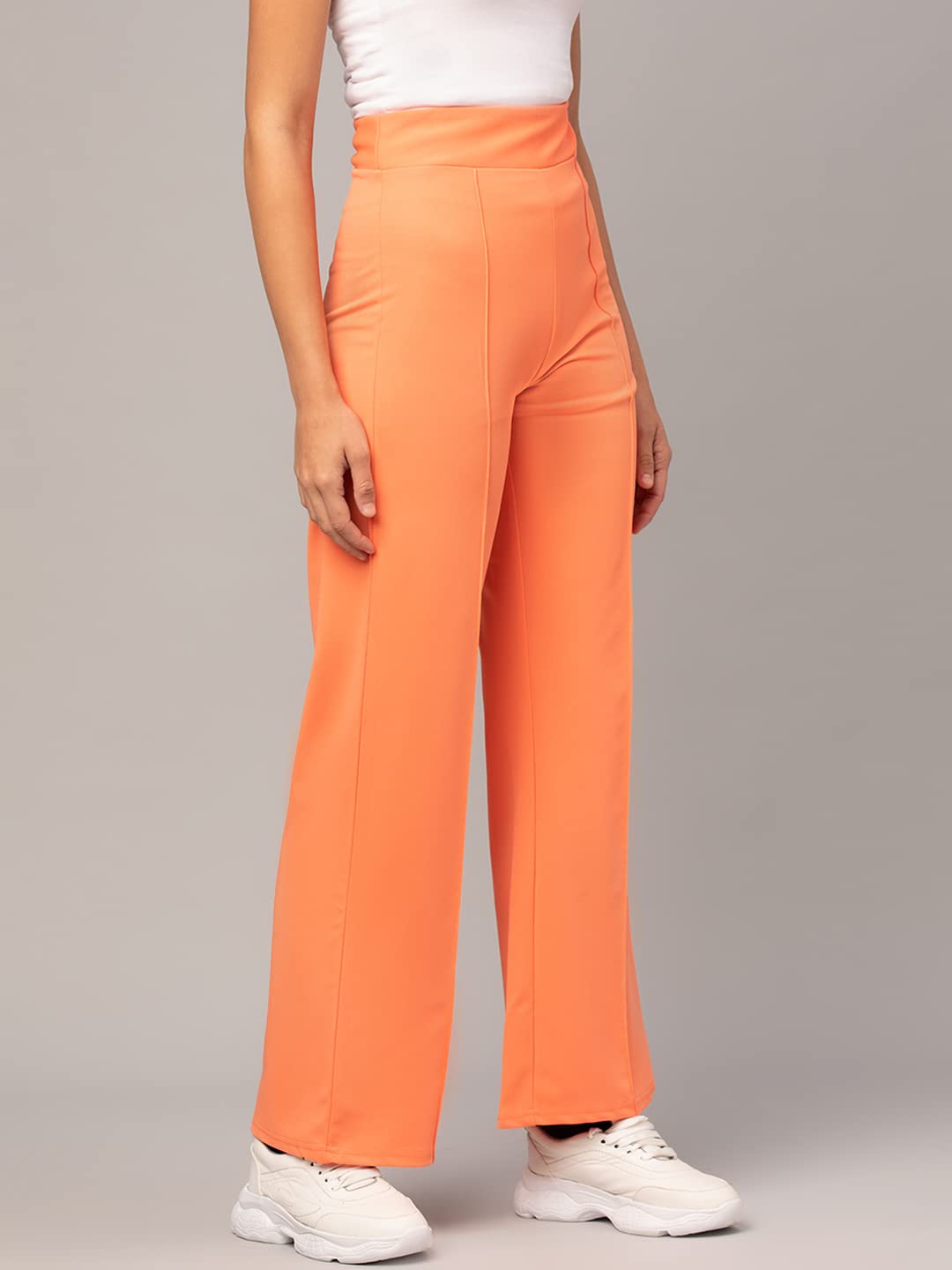 Kotty Womens High Rise Regular Solid Trousers Light Orange