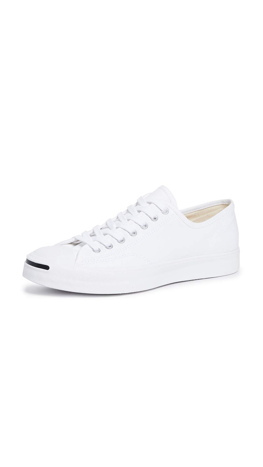 Converse Jack Purcell Canvas Unisex Sneakers, White/White/Black, 12.5 US Women/11 US Men