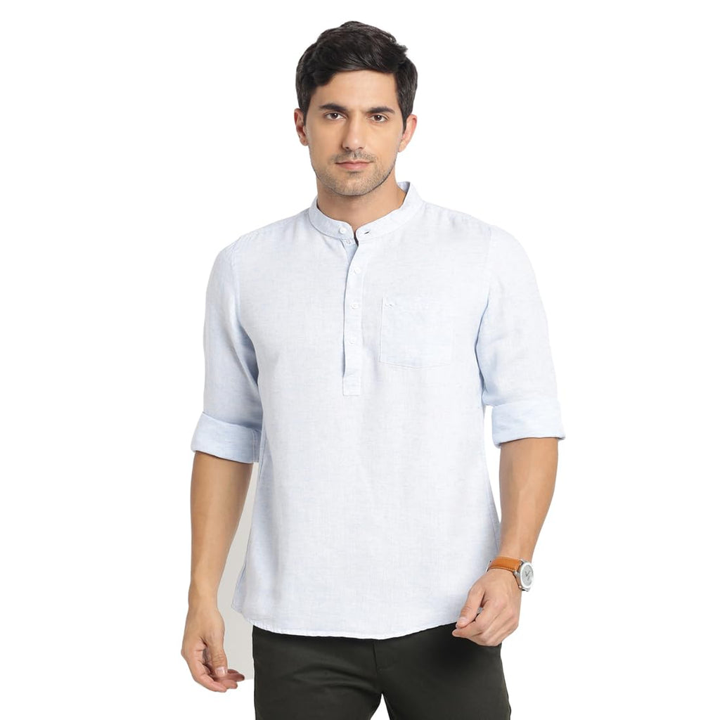 Turtle Men Cotton Lyolin Slim Fit Light Blue Solid Casual Kurta Shirt