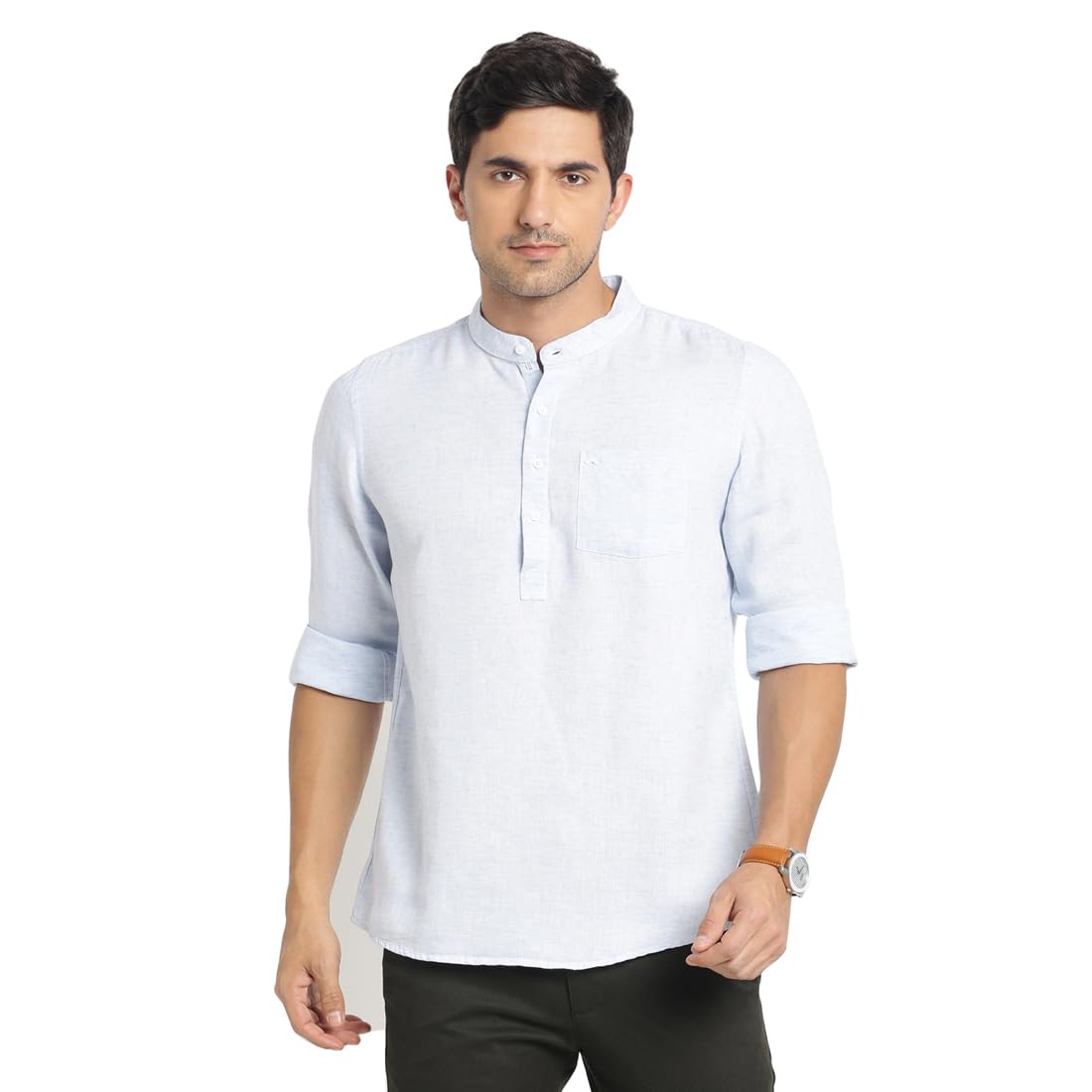 Turtle Men Cotton Lyolin Slim Fit Light Blue Solid Casual Kurta Shirt