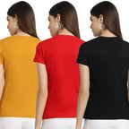 Preneum Womens Cotton Regular Fit Latest Graphic Stylish Printed Short Sleeves Casual T-Shirt || Latest Trendy & Style (Pack 3)