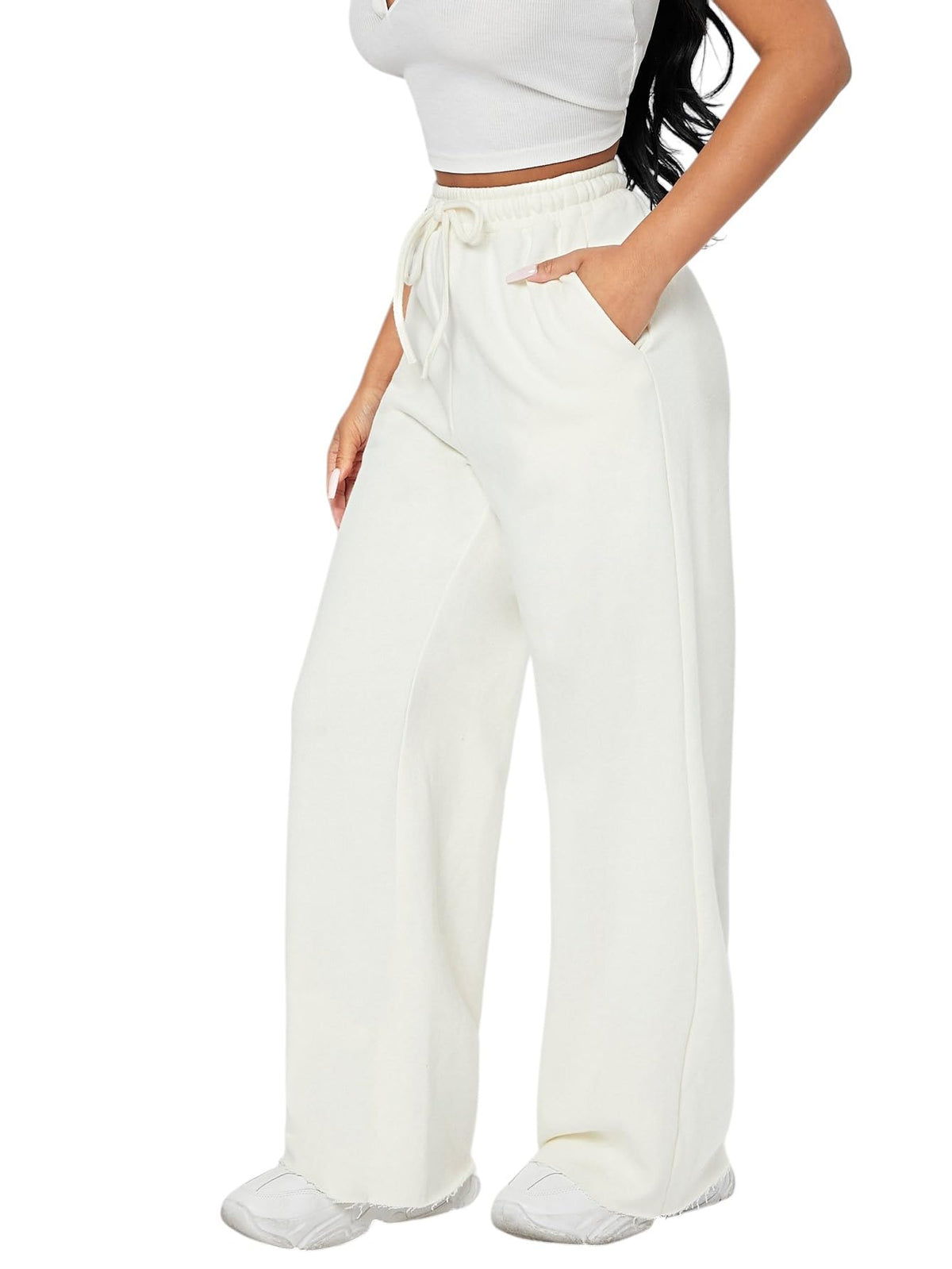 Dockstreet Womens Open Bottom Wide Legged || Melangewhite|| .5225Vas||Melangewhite||Wmnopenbottom30 30