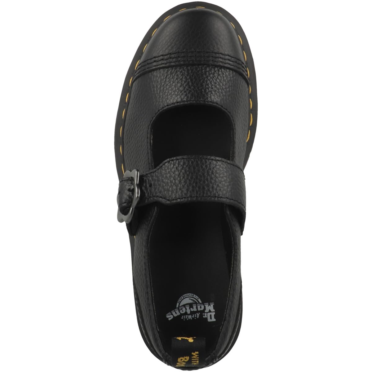 Dr. Martens Women's Addina Flower Mary Jane Flat, Black Milled Nappa, 7