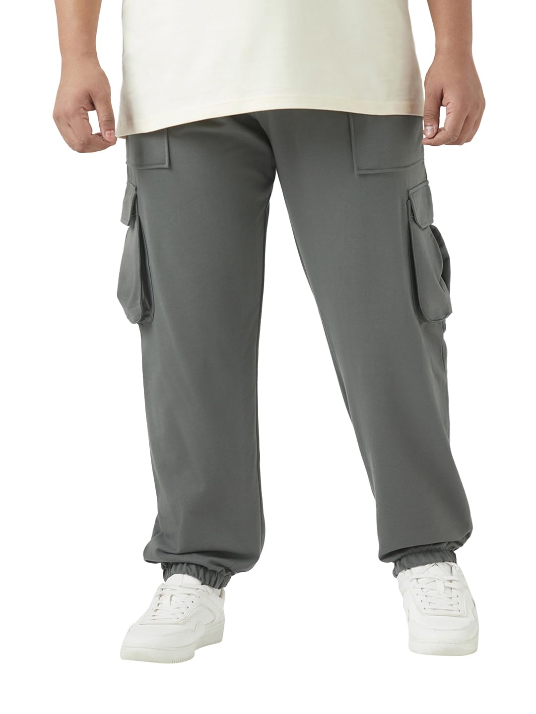 Bewakoof Air 1.0 Mens Solid Oversized Fit Terry Plus Size Joggers_654584_Grey_3XL