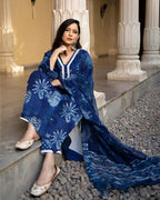 ANNI DESIGNER Womens Rayon Viscose Printed Straight Kurta with Pant & Dupatta (MURGAN Blue_XXL_Blue_XX-Large)