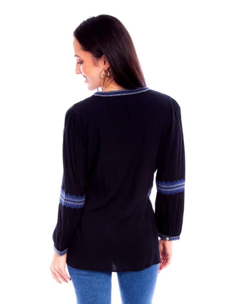 TIE FRONT EMB BLOUSE W/EMB SLEEVES