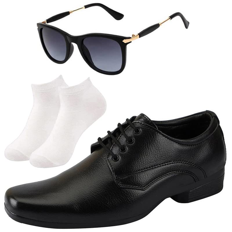 Vitoria l Men Black Lace Formal Shoes with White Socks & Rabber Stick Black/7 7