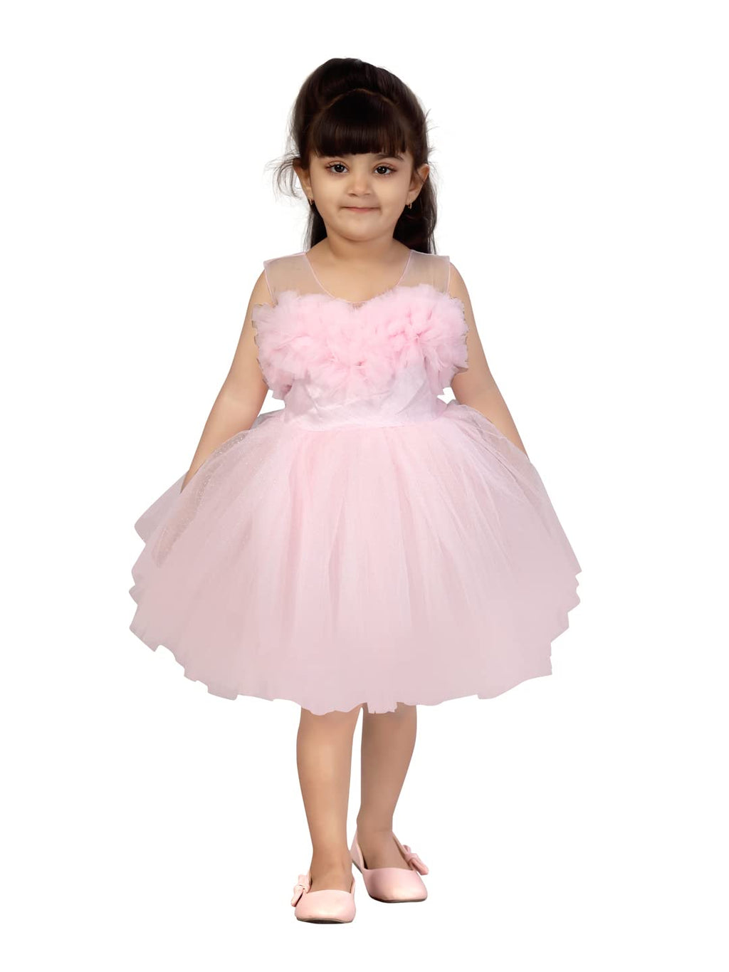 Aarika Girls Fit And Flare Knee Length Dress Pink 5 Years-6 Years