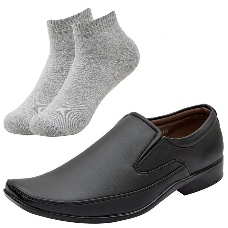 Vitoria Fashionable l Men Black Silver Formal Shoes with Light Gray Socks/6 6